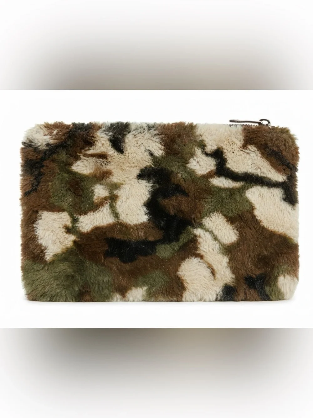 Baby Phat Faux Fur Camouflage Zip Pouch - Olive & Brown